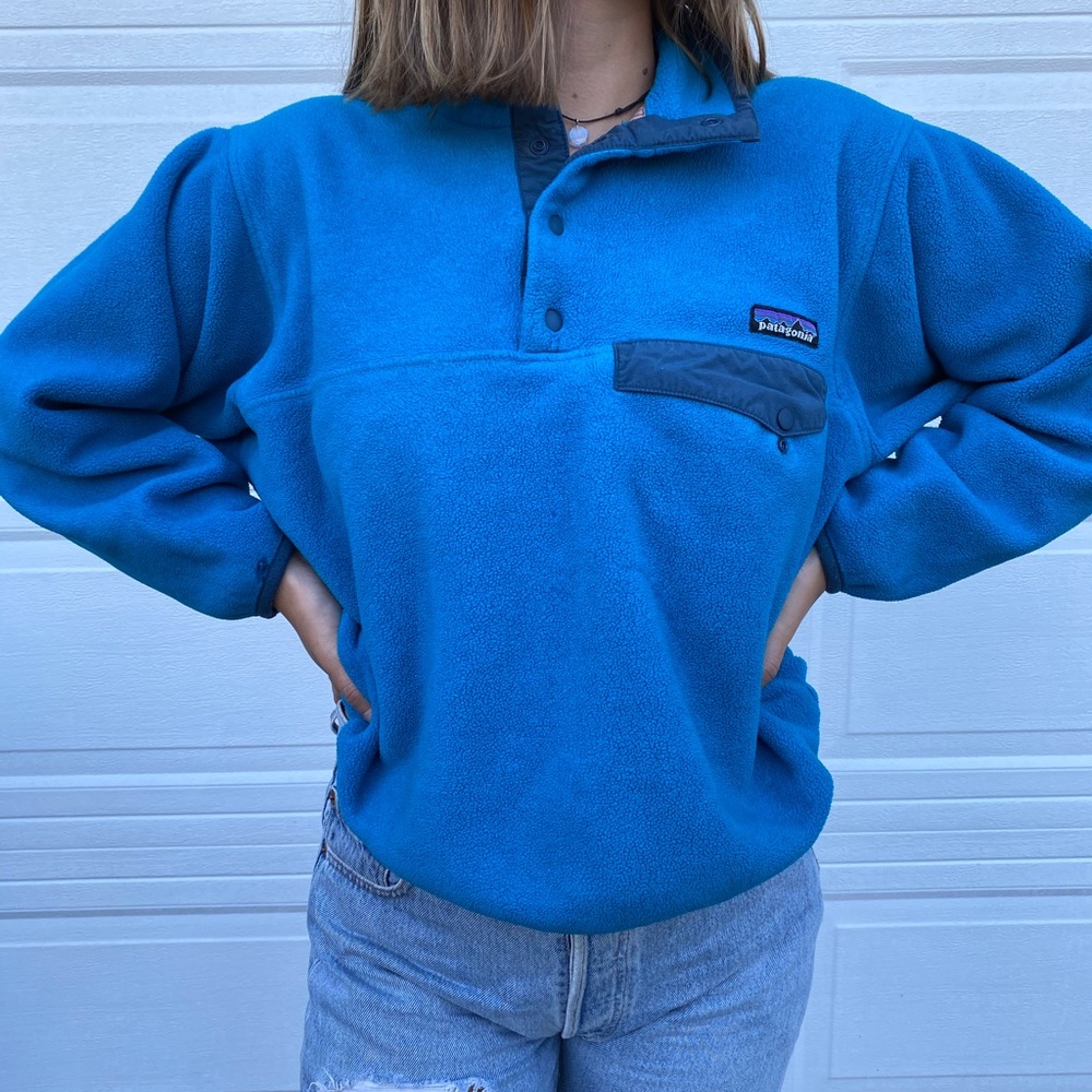 Blue Patagonia fleece jacket